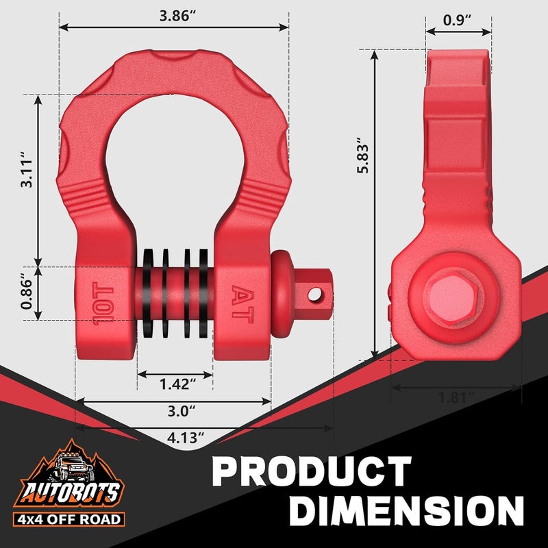 AUTOBOTS D Ring Shackles 80,000 Lbs Break Strength Heavy Duty 3/4” Clevis Shackle with 7/8 Pin for Tow Strap, Winch, Off-Road Recovery Towing Shackles (2 Pack) Red - Image 4